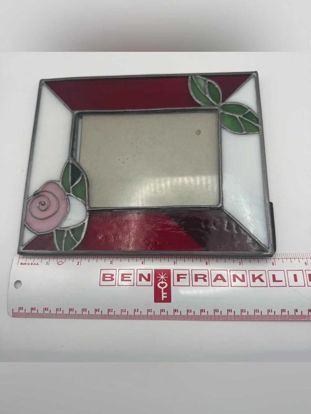 Vintage Stained Glass Rose Picture Frame 3.5x5  Floral Tabletop Photo Frame